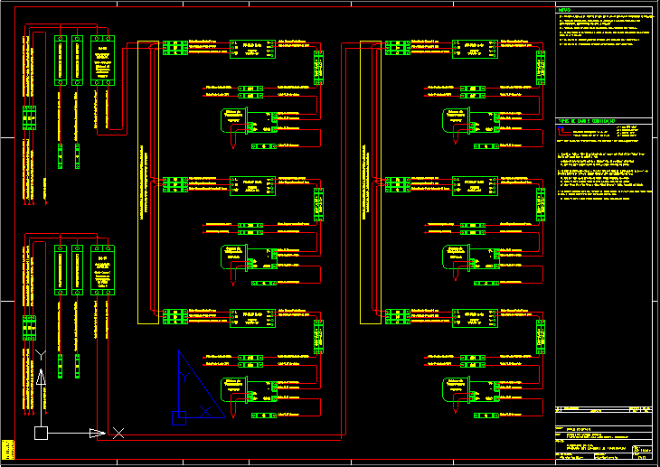 Folha de projeto com diagrama de interligação de projeto de automação feito em AutoCAD
